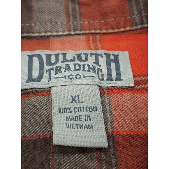 Duluth Trading Co. Mens XL Plaid Flannel Button Down Shirt Orange Brown - Picture 2 of 6
